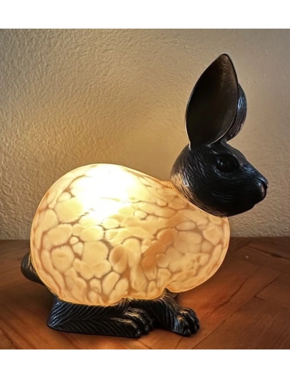 Vintage Tin Chi Rabbit Lamp Glass + Brass Pink Spotted Glass Bunny 1996